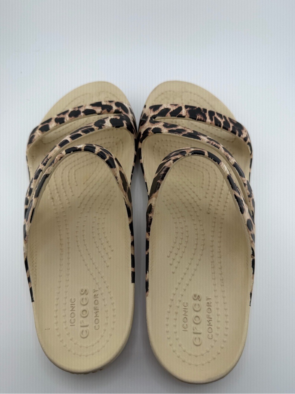 Crocs Rare Animal Print Leopard Strappy Slide Sandals - Women's Beige - Picture 8 of 11
